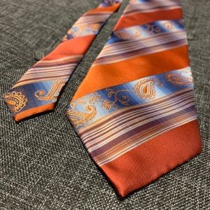 Mario Armani silk neck tie striped paisley orange